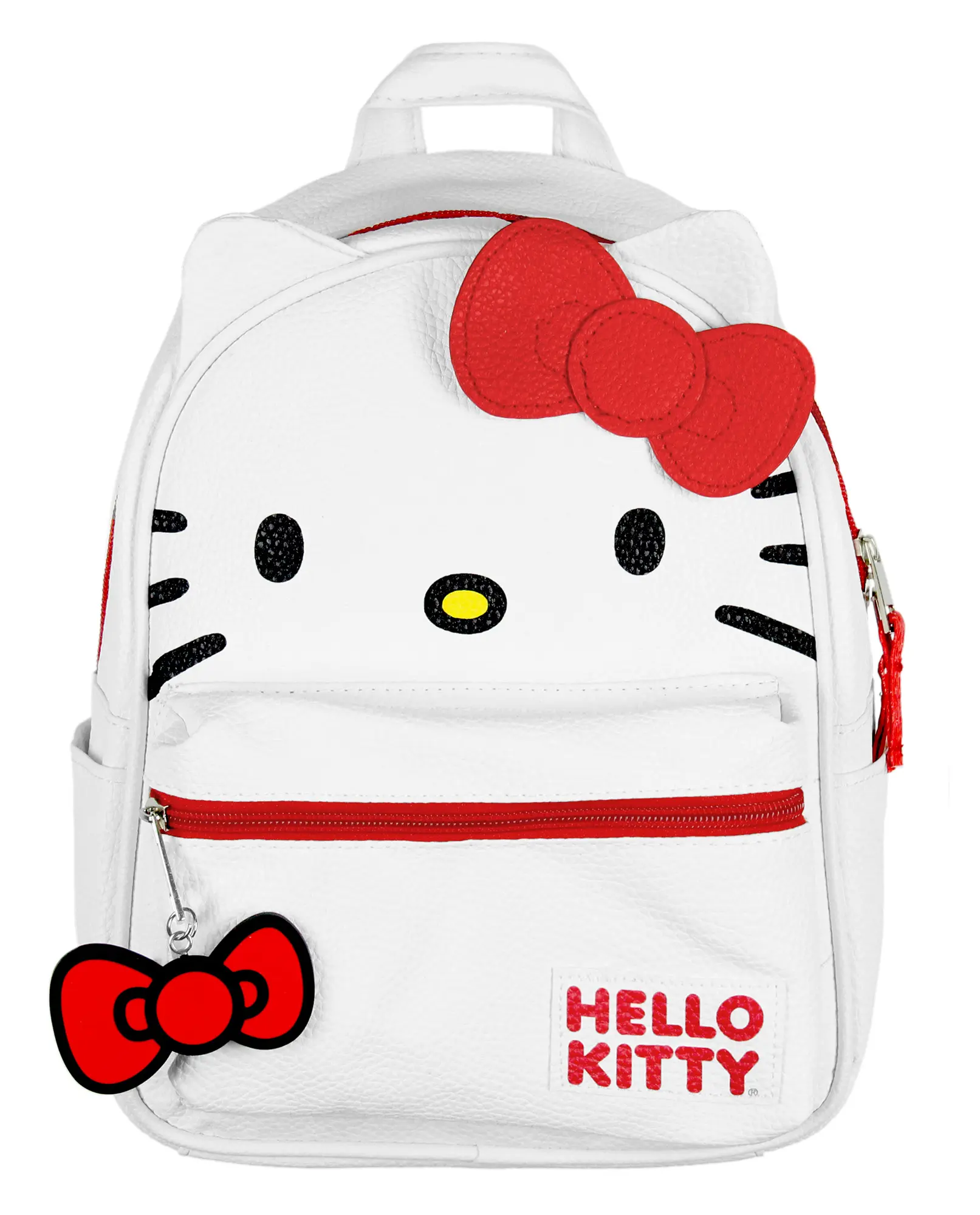 Sanrio Hello Kitty Signature Bow Face and 3D Ear Design Faux Leather Mini Backpack 11", Backpacks