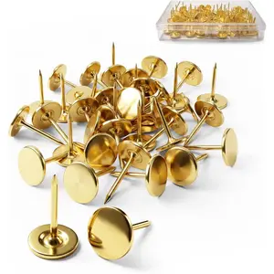 100pcs Heavy-Duty Gold Thumb Tacks Long Needlepoint Tacks Gold Push Pins for Wall and Home Décor Carpet Nails Tachuelas para Pared