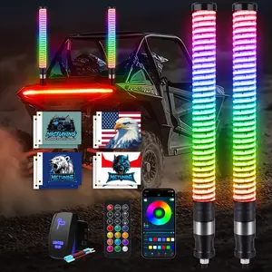2FT COB Fat Whip Light for utv/atv/truck/jeep/car, LED RGB+IC Chasing Colors with 8 flags, App & Remote Control