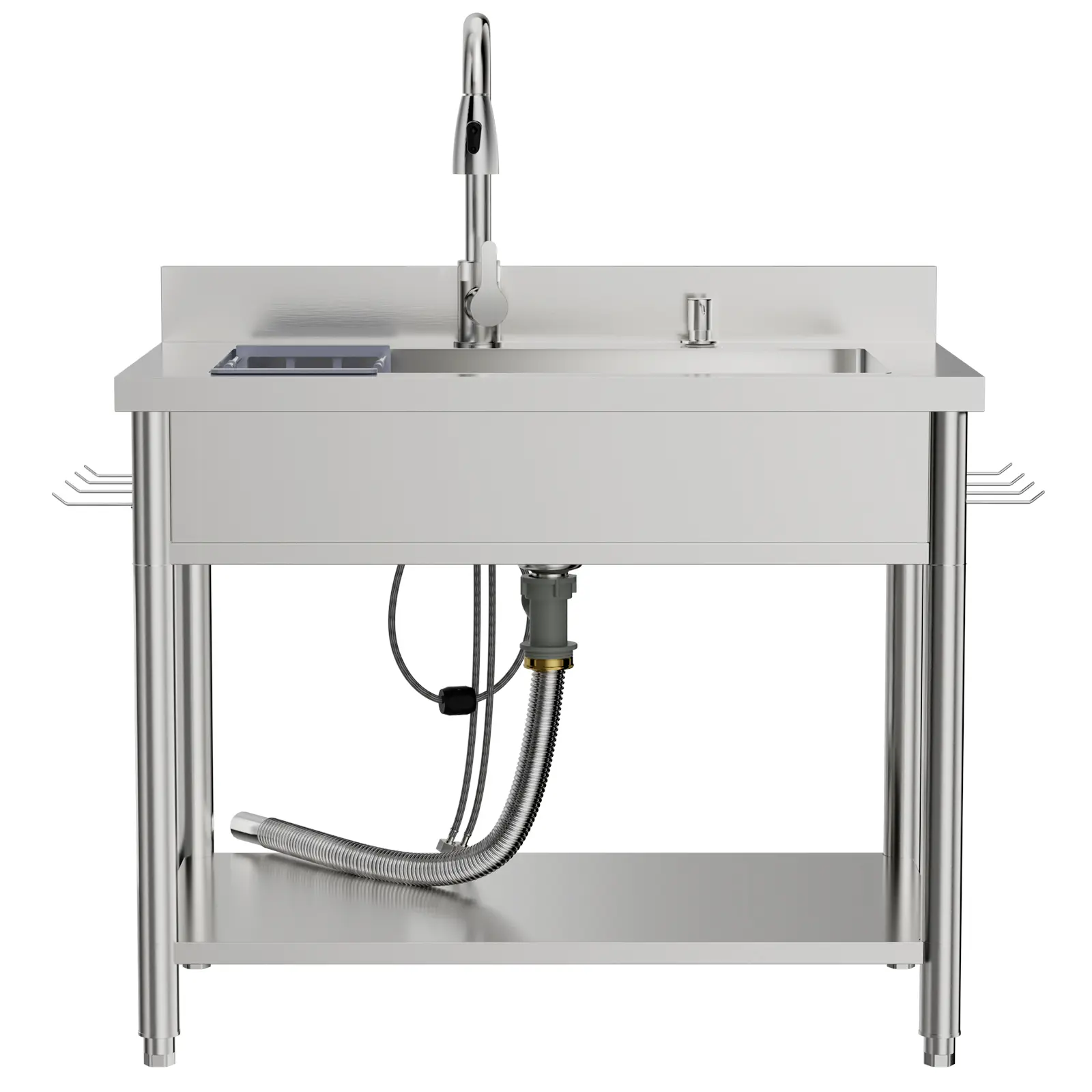 Freestanding Single Bowl Laundry & Utility Sink, 38.4" Stainless Steel with Pull-Out 360° Faucet, Drain Kit & Accessories for Garage, Kitchen, Laundry Room