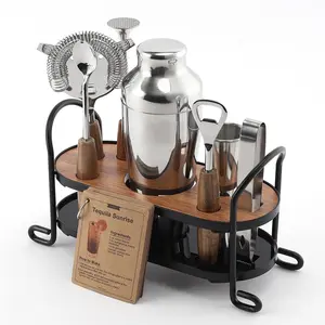 Shaker Set with Stand, Mixology Bartender Kit for Drink Mixing | Mixology Set with 7 Bar Set Tools  Kit