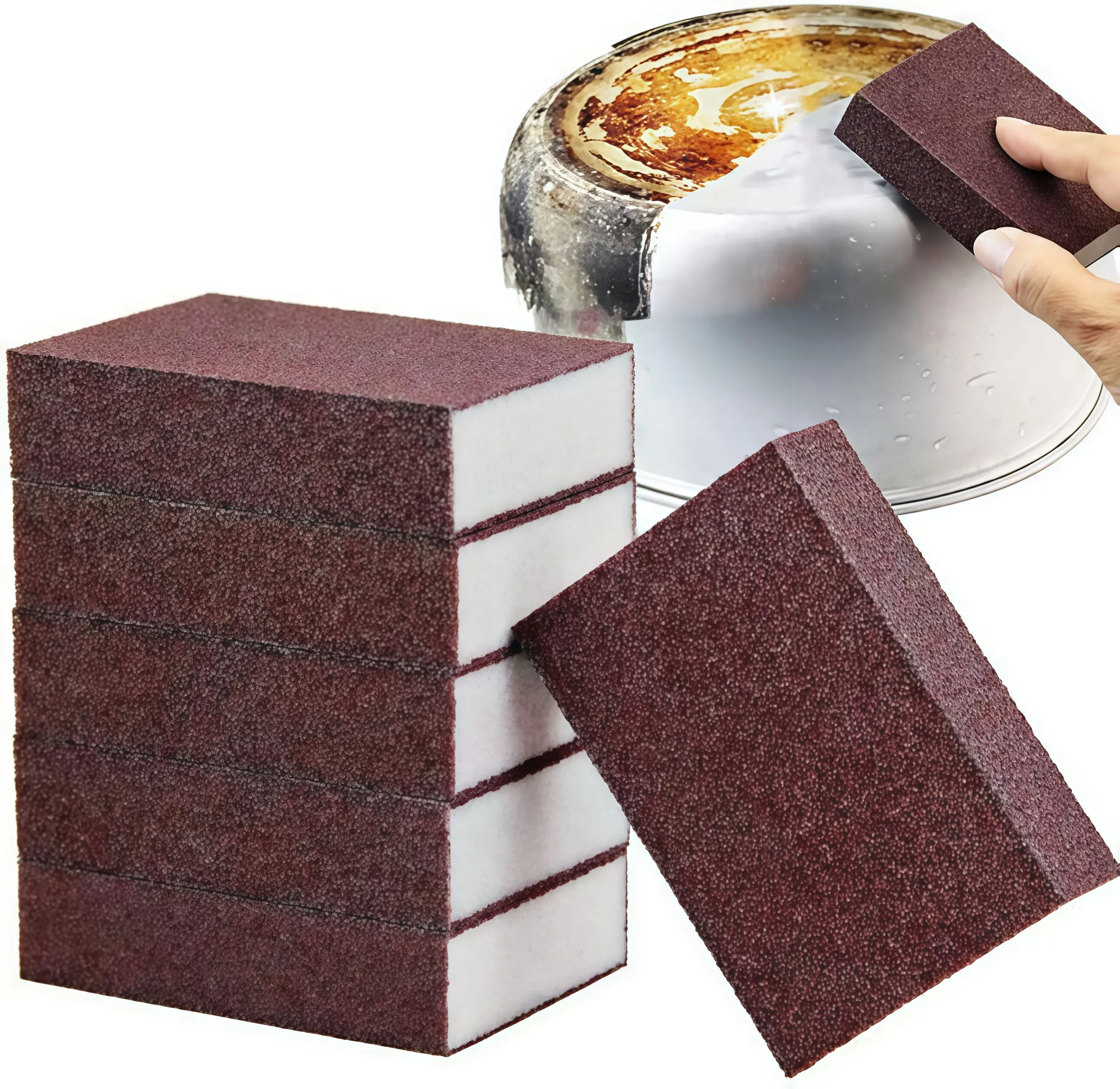 3pcs thickened diamond sand magic sponge, powerful to remove black dirt and rust from the bottom of the pot, kitchen stainless steel pot cleaning block, kitchen cleaning supplies, to remove black stains on the pot