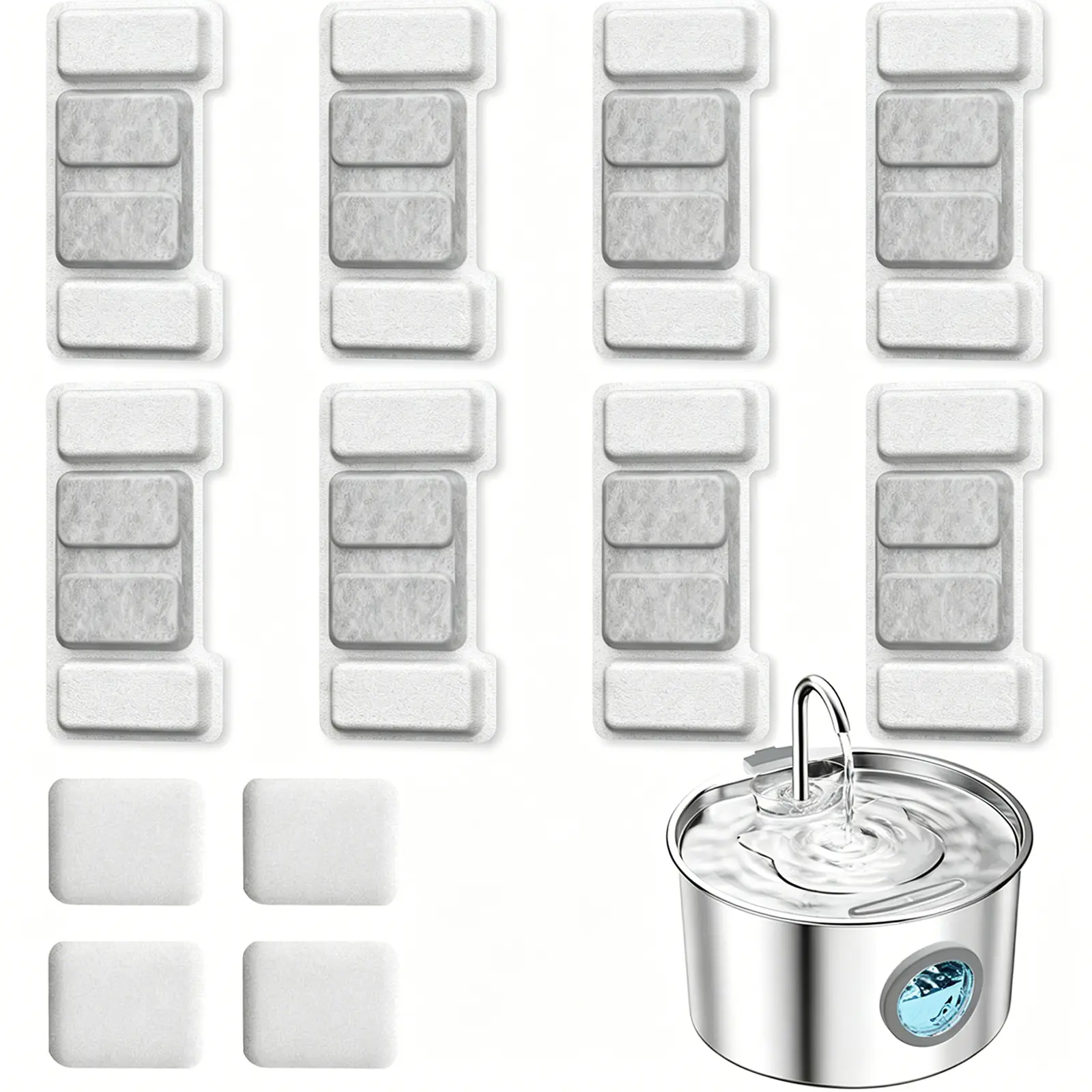 Cat Water Fountain Filter Replacement: 12 Cat Fountain Filter - 12 Pet Fountain Filter - 8 Carbon Filters & 4 Foam Filters - Suitable for GIOTOHUN Stainless Steel Cat Fountain S11