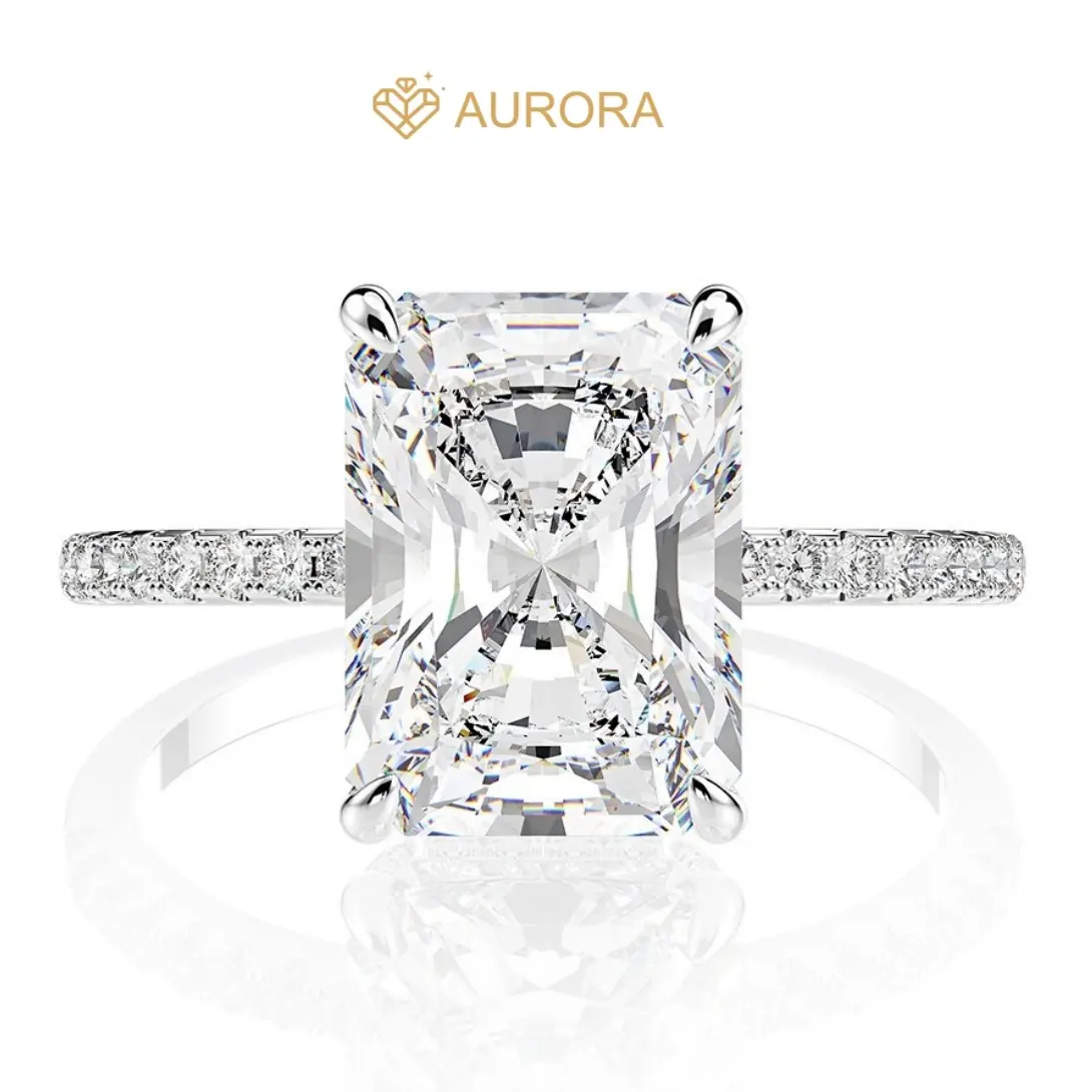 【#21 Felicity】Full Moissanite main stone and side stone rings with 4Carat 925 Sterling Silver Engagement Anniversary Valentine's Day gift Jewelry Synthetic Moissanite