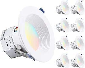TORCHSTAR 8-Pack 5CCT 4 Inch Dimmable LED Integrated Canless LED Recessed Lighting - 2700K/3000K/3500K/4000K/5000K