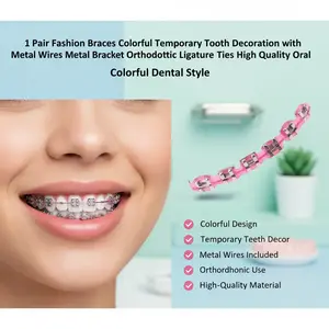 1 Pair Fashion Braces Colorful Temporary Tooth Decoration with Metal Wires Metal Bracket Orthodontic Ligature Ties High Quality Oral