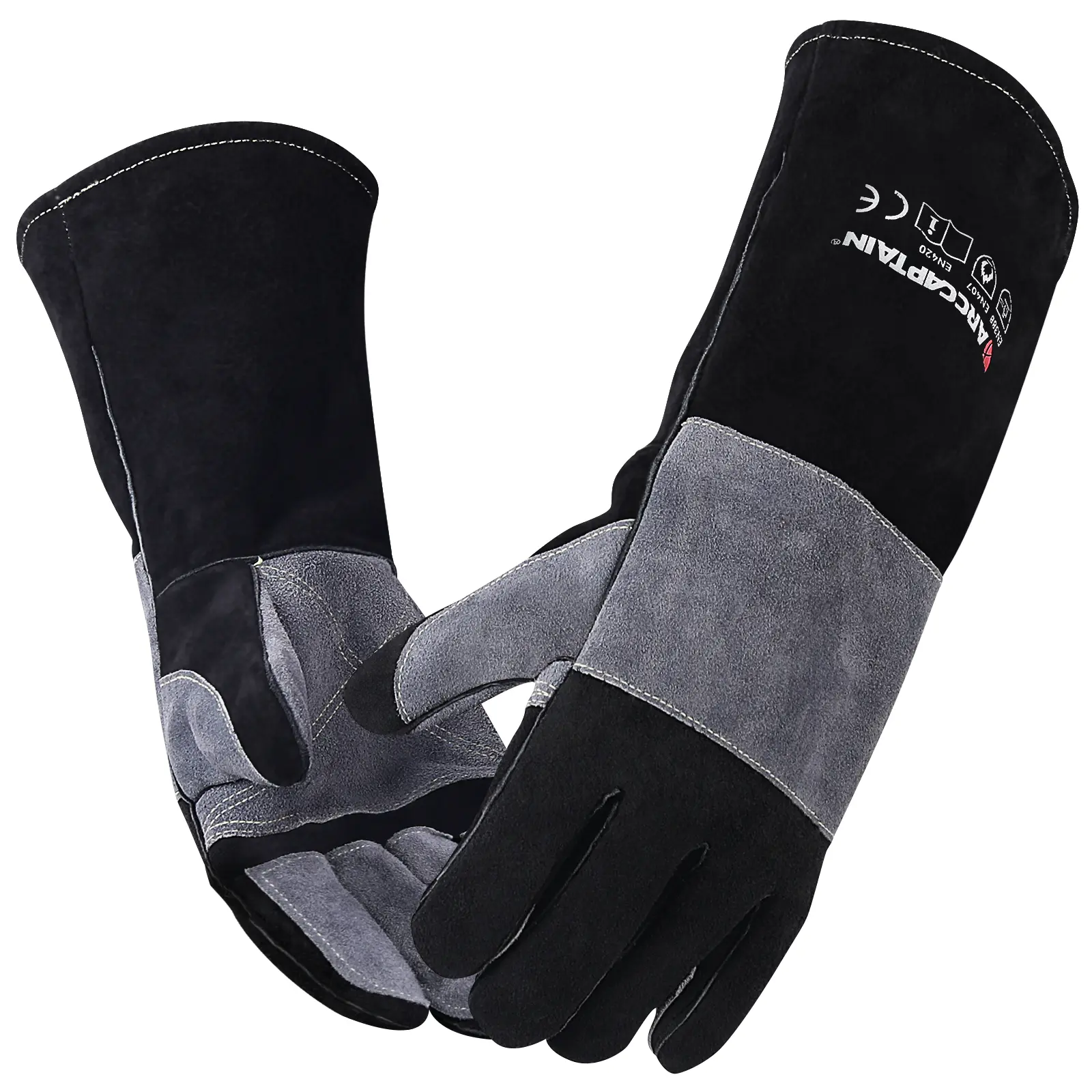 ARCCAPTAIN Leather Heatproof Construction Safety Gloves, 932℉ 16-in Long Sleeve Gloves for Stick Welding, MIG Welding - Father's Day Gift