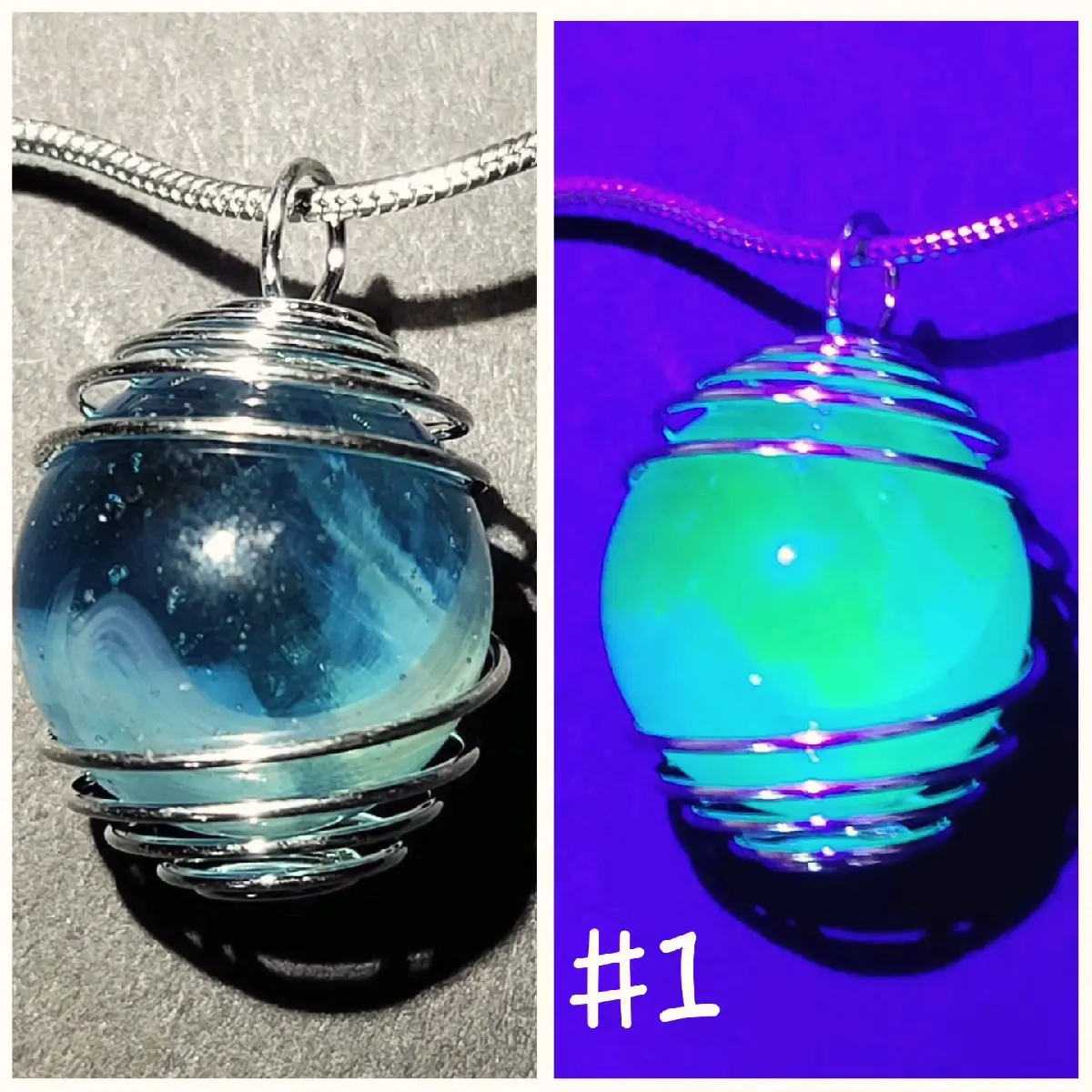 Uranium marble necklace | blue | uv reactive