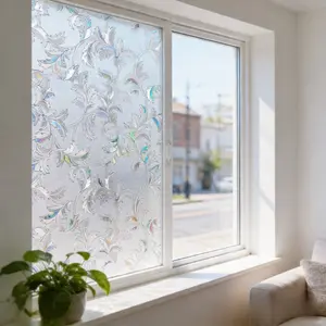 Decorative Static Glass Sticker, No Glue Privacy Window Film, Colorful Leaf Pattern, Rainbow Prism Effect, Suitable for Living Room Bedroom