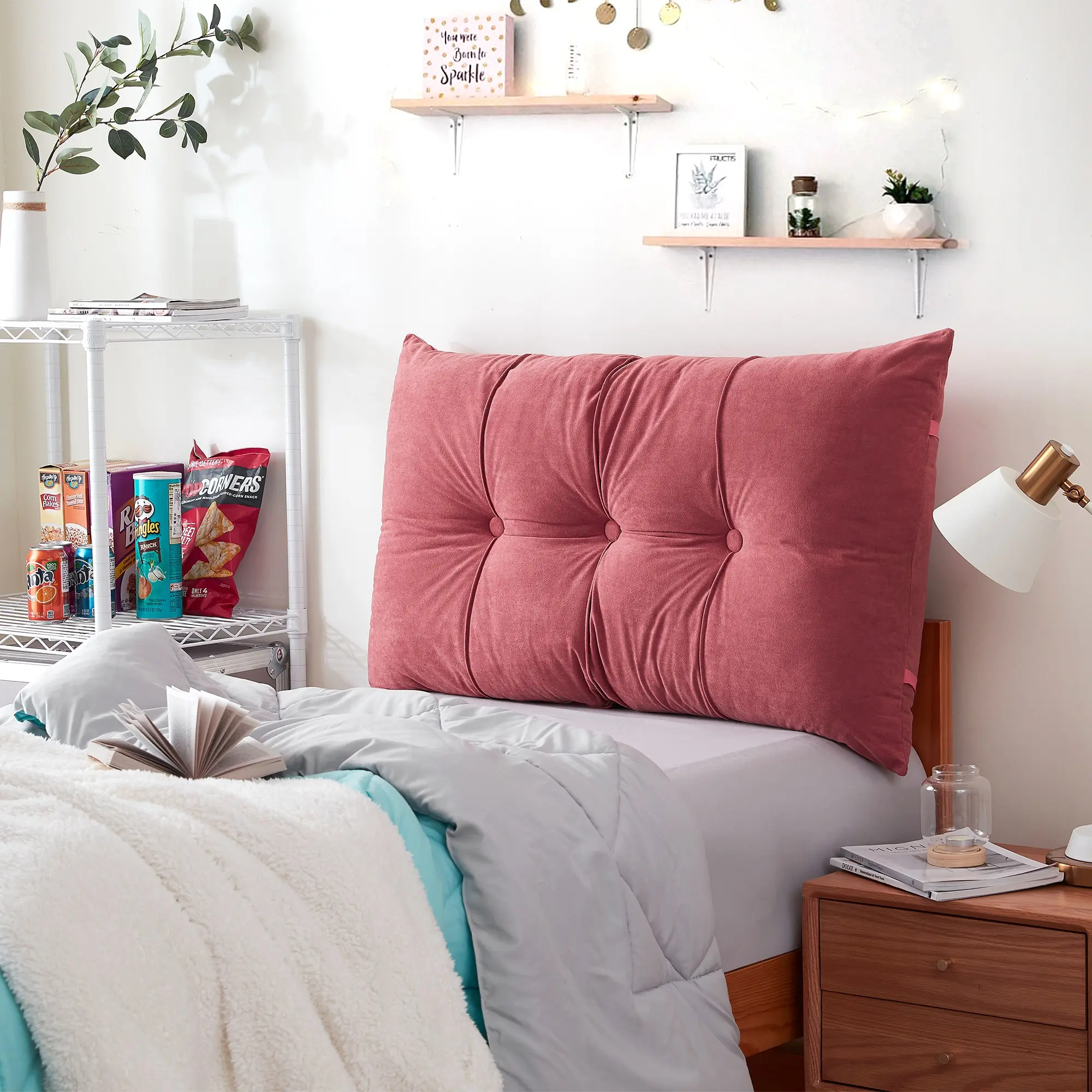 Rainha - Plush Tufted College Headboard - Coral Pink