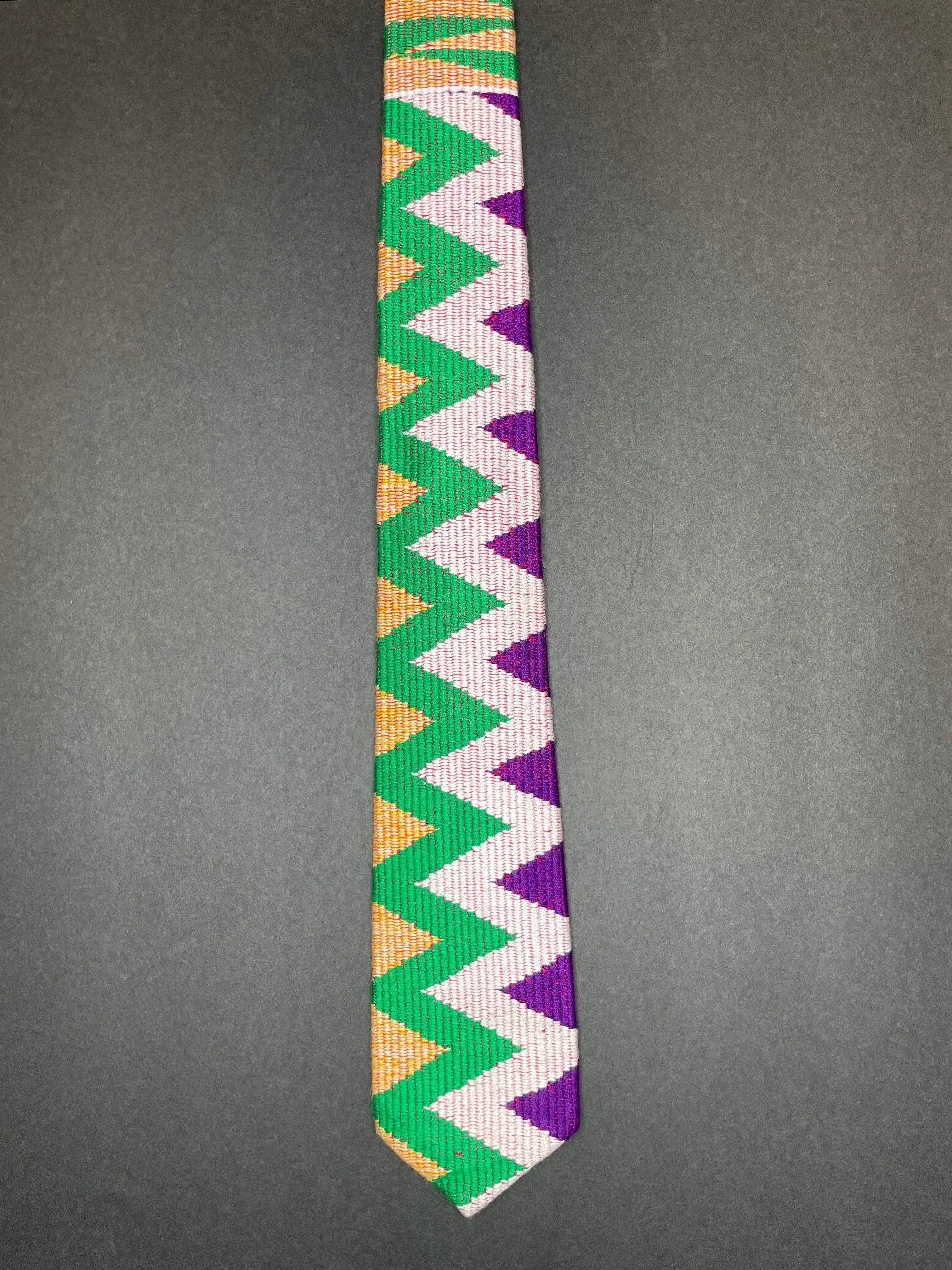 Gold, Green, White, Purple Kente Tie