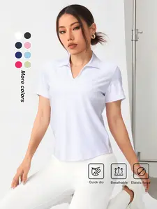 Women's Polo Sport Shirt, Plain Tennis Style, Spring Summer Commute Fitness Loose Fit Top, Casual Short Sleeve Tee