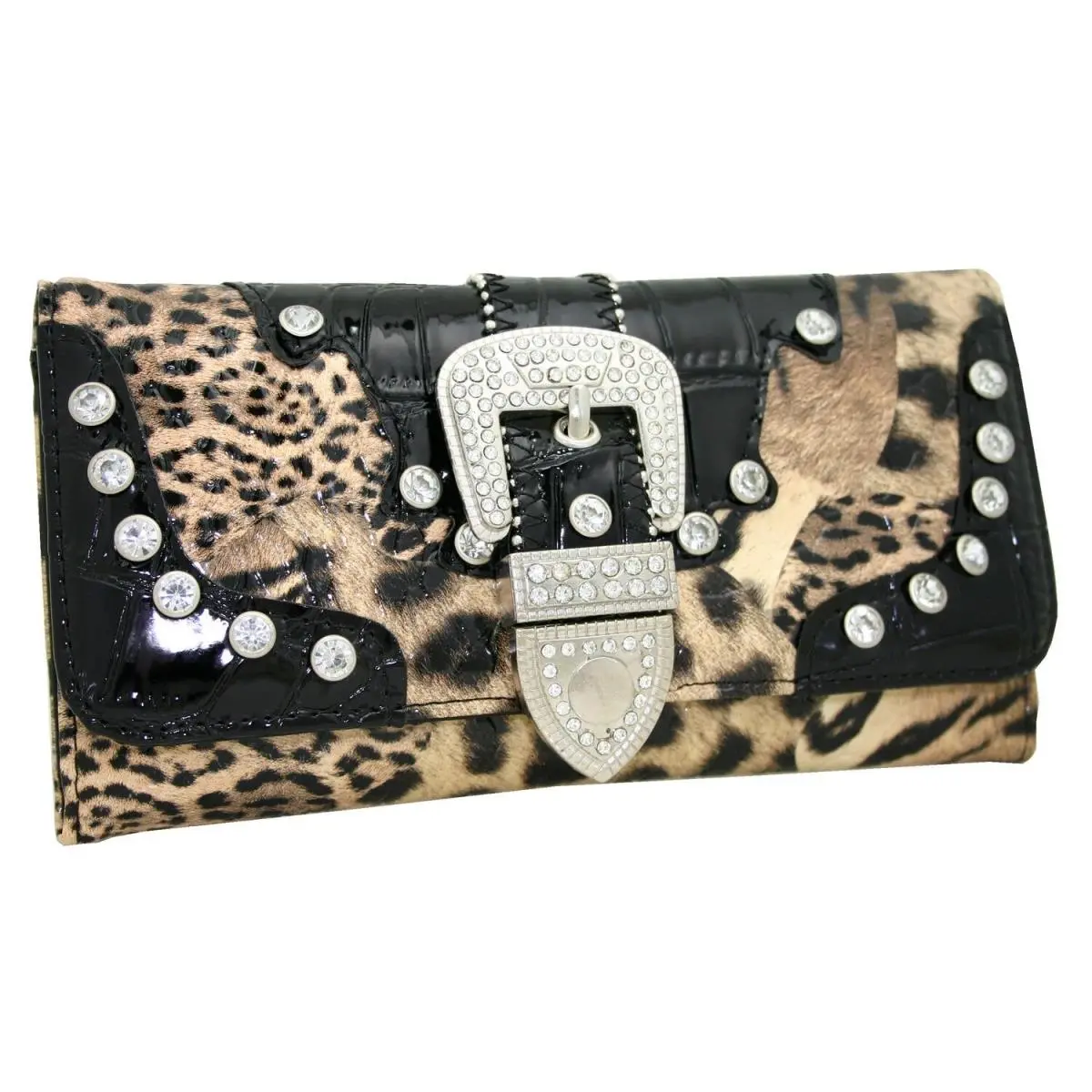 RITZ Trifold Men's Wallet - Brown Leopard Print, Western Rhinestone Accents, Magnetic Closure, Western Themed, Model WB146-BRN-LP, Gifts for Him, Magnetic Closure Wallet, Trifold Wallets, Masculine Men's Wallets