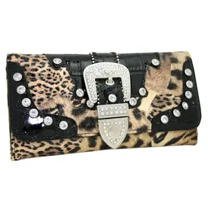 RITZ Trifold Men's Wallet - Brown Leopard Print, Western Rhinestone Accents, Magnetic Closure, Western Themed, Model WB146-BRN-LP, Gifts for Him, Magnetic Closure Wallet
