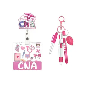 Fun Glitter Letter Badge Scroll, Nurse Badge Reel, Badge Buddy Nursing, ID Card Holder with Pen Markers Eld Light, Retractable Crocodile Clip, Perfect Gift for Professionals