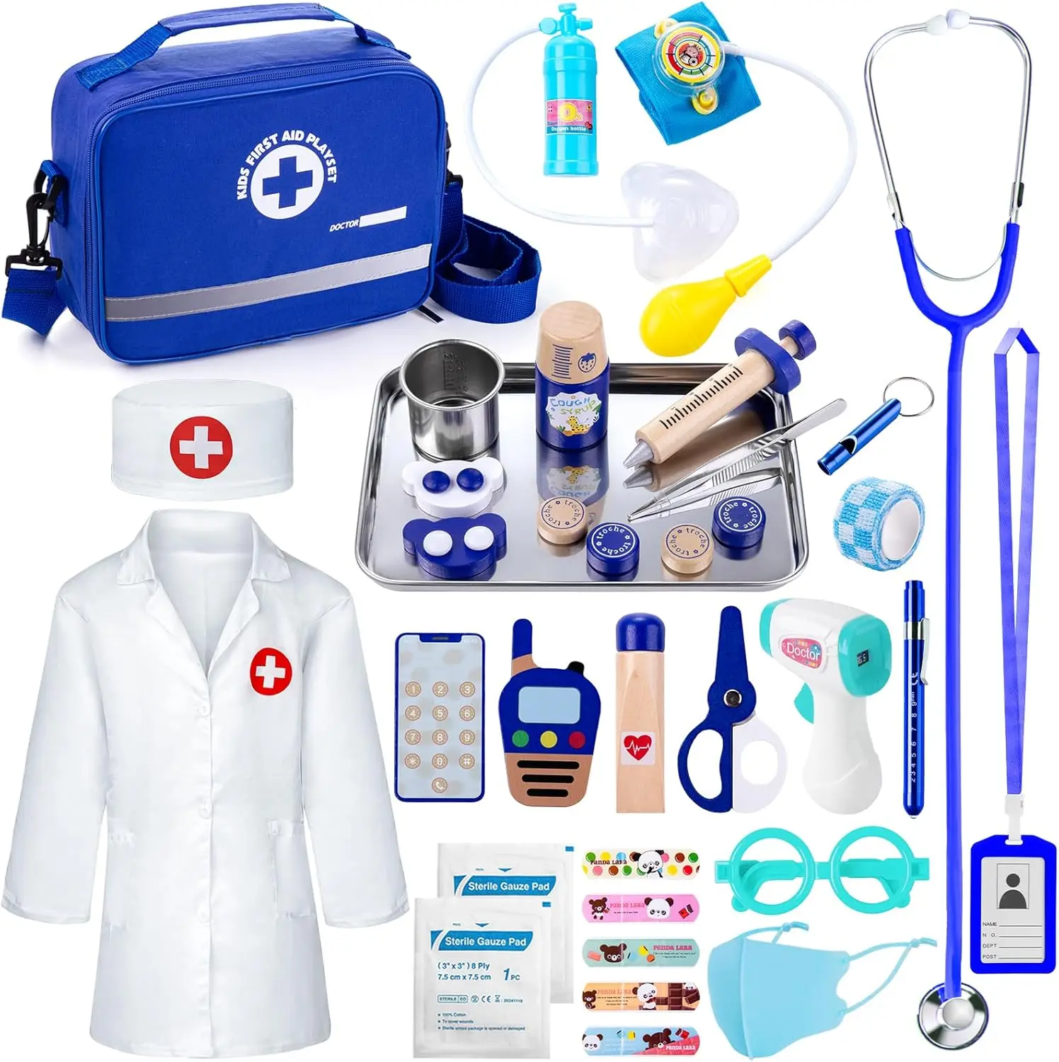 35PCS Kids Doctor Kit for Toddlers 3-5, Pretend Play Medical Set with Real Stethoscope, Doctor Costume, Storage Bag & Role Play Accessories for Boys & Girls