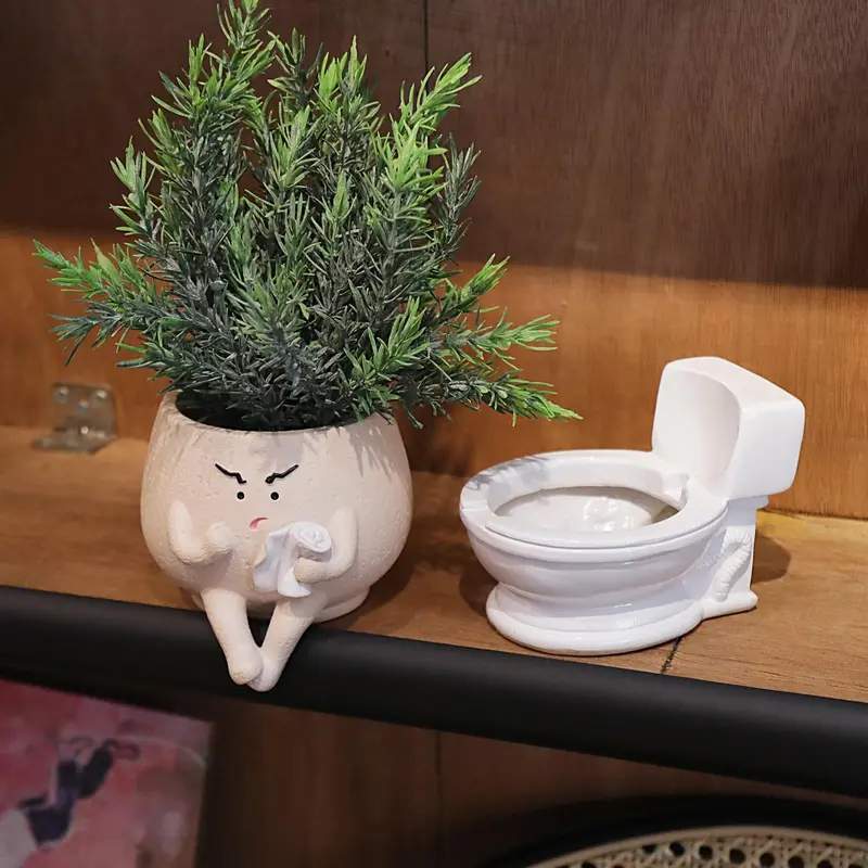 Face Planter Pots Funny Toilet Plant Pot for Indoor Plants, Cute Face Head Flower Pots Quirky Succulent Planters Gift Ideal for Home, Office, Christmas