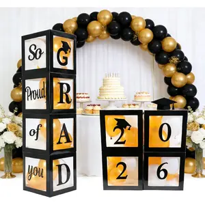 Graduation Decorations 2026 Set of 4 Boxes with 20pcs Balloons and Letters 2026 GRAD So Proud of You - Class of 2026 Party Supplies for High School & College Celebrations