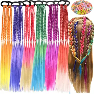 SQ-HDW136 Colored Braids Hair Extensions with Rubber Bands Rainbow Braided Synthetic Hairpieces Ponytail Hair Accessories for Women Kids Girls Party Highlights Cosplay Dress Up (12PCS A Style)