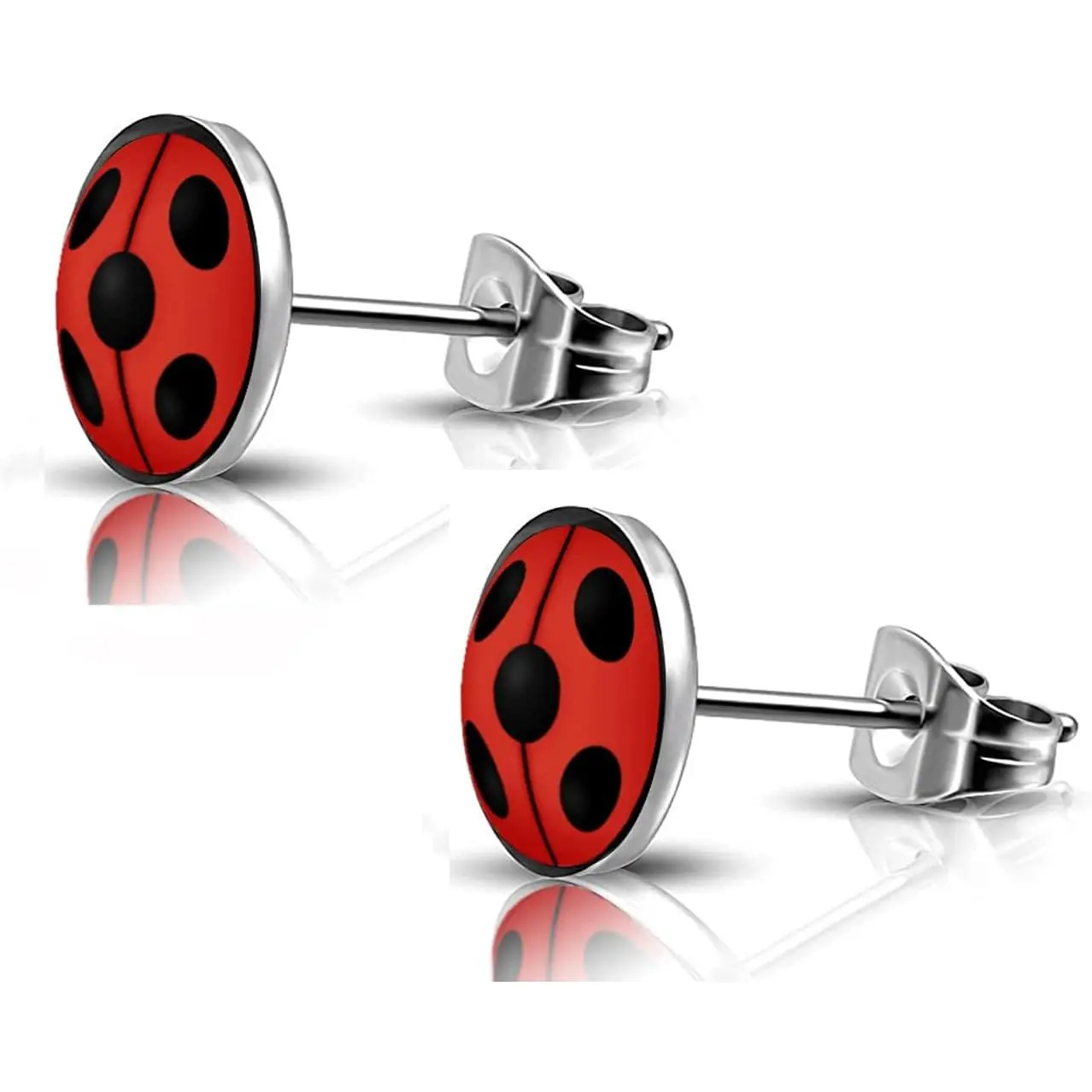 316L Surgical Stainless Steel Ladybug Earring Round Circle Button Stud Post Earrings 10MM