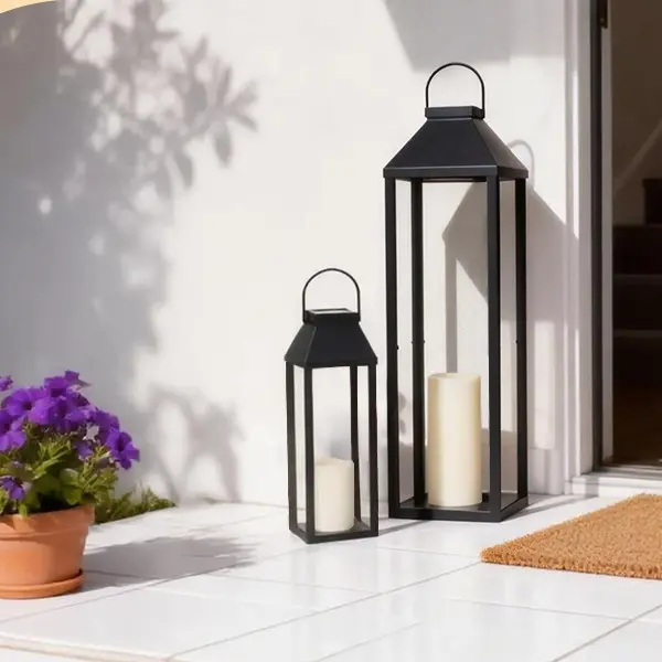 Solar Outdoor Lanterns, Black Metal Farmhouse Decor Solar Lights, Vintage Hanging Solar Lantern, Auto On/Off Outdoor Decorative Lighting for Front Porch, Patio, Backyard, Garden, Balcony, Courtyard Home Decor