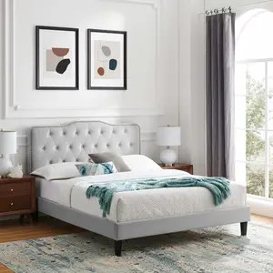 Modway Amber Performance Velvet Twin Platform Bed in Light Gray
