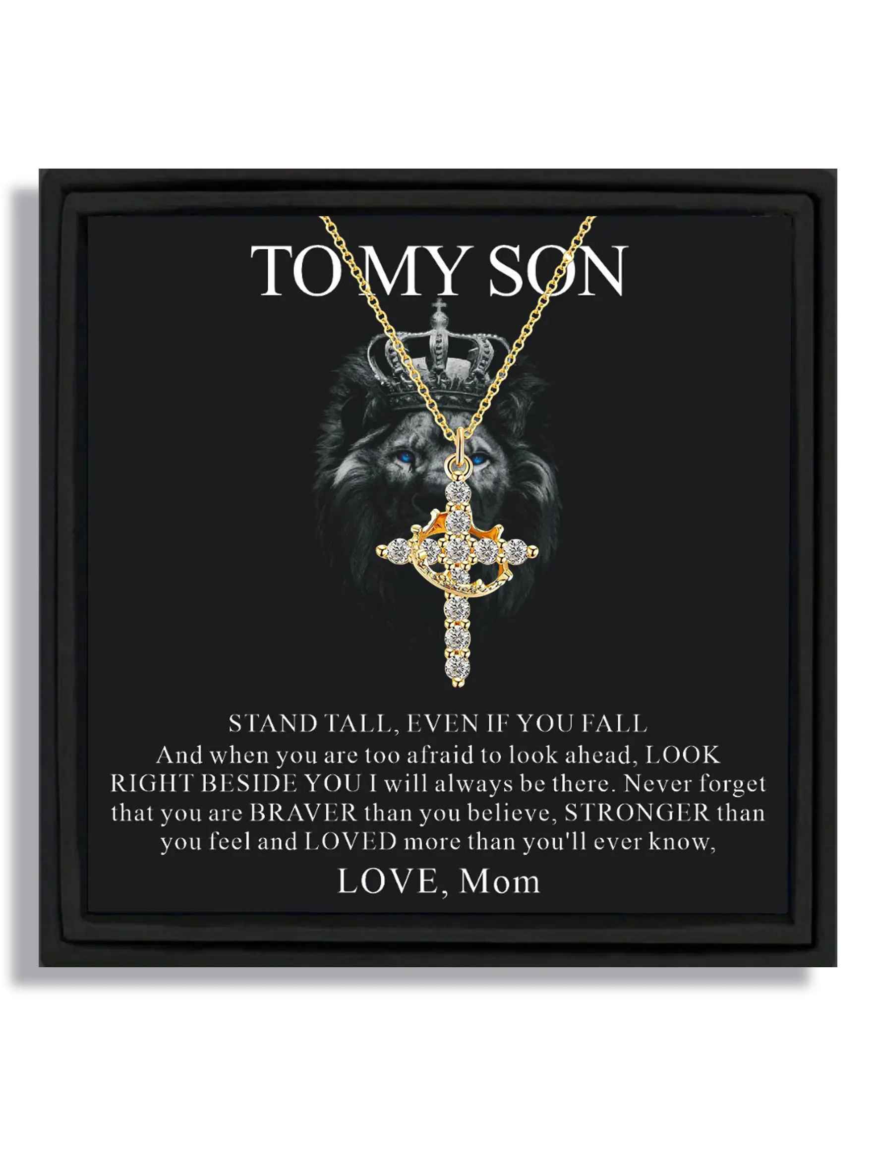 1 piece golden crown cross pendant necklace Gift Jewelry gift box for son's birthday holiday with blessing card and box