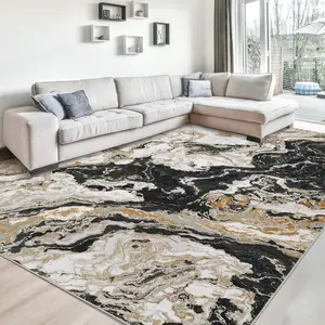 GARVEE 8x10 Area Rug Washable Rugs Boho Abstract Living Room Rug, Ultra-Thin Modern Marble Design Indoor Floor Rug for Bedroom Kitchen Dining, Black