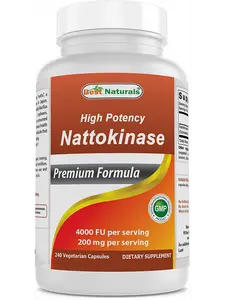 Best Naturals High Potency Nattokinase 4000 FU Per Serving/ 200 mg per Serving, 240 Vegetarain Capsules. Non-GMO, Gluten Free.
