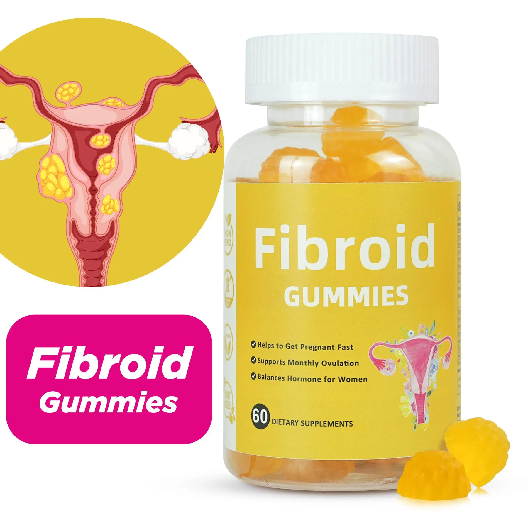 Fibroid Gummies for Women – Natural Womb Detox & Uterine Wellness, Orange Flavor, 60 Count – Vegan TTC Support Fibroid Gummies