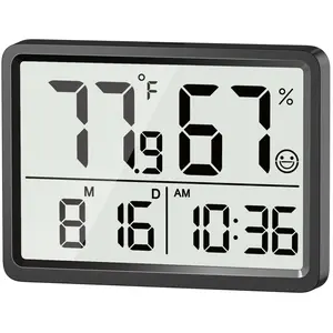 Digital Room Thermometer and Humidity  with Calibration,High Accuracy Sensor Indoor Hygrometer with Date & Clock Desktop  Sticky for  Room Greenhouse Guitar(Black)