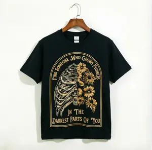 Find Someone Who Grows Flowers Rib Sunflowers Pattern Printing Street Style Washed Casual American Short Sleeve T-shirt   Outdoor Street, Party, Holidays, Gifts and Other Scenes. oversized tshirt women white tee vintage teen clothes summer black top