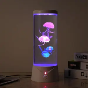 Jellyfish Lamp 9 Color Changing 2 Mode Portabe Jelly Fish Night Light LED Mood Lamp Home Decor for Room Office Night Light Liquid Motion Lamp Ideal Gift for  (White)