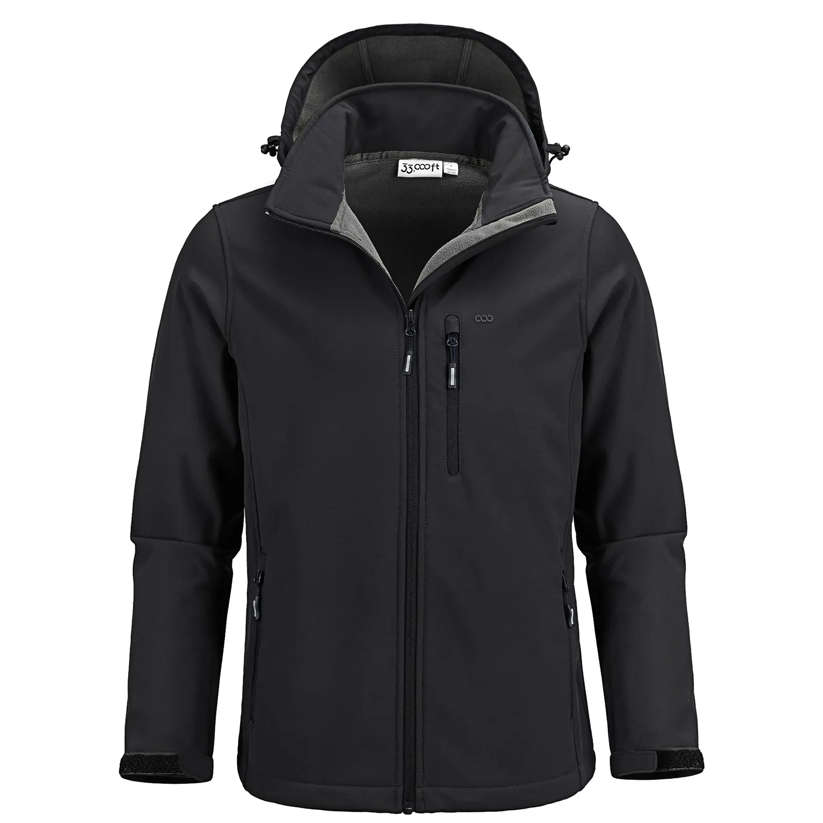 33,000ft Men's Hooded Softshell Jacket - Fleece-Lined, Windproof, Waterproof, Stretch Fabric, Zipper-Closure Outdoor Sports Jacket for Hiking, Biking, Windblock Fleece
