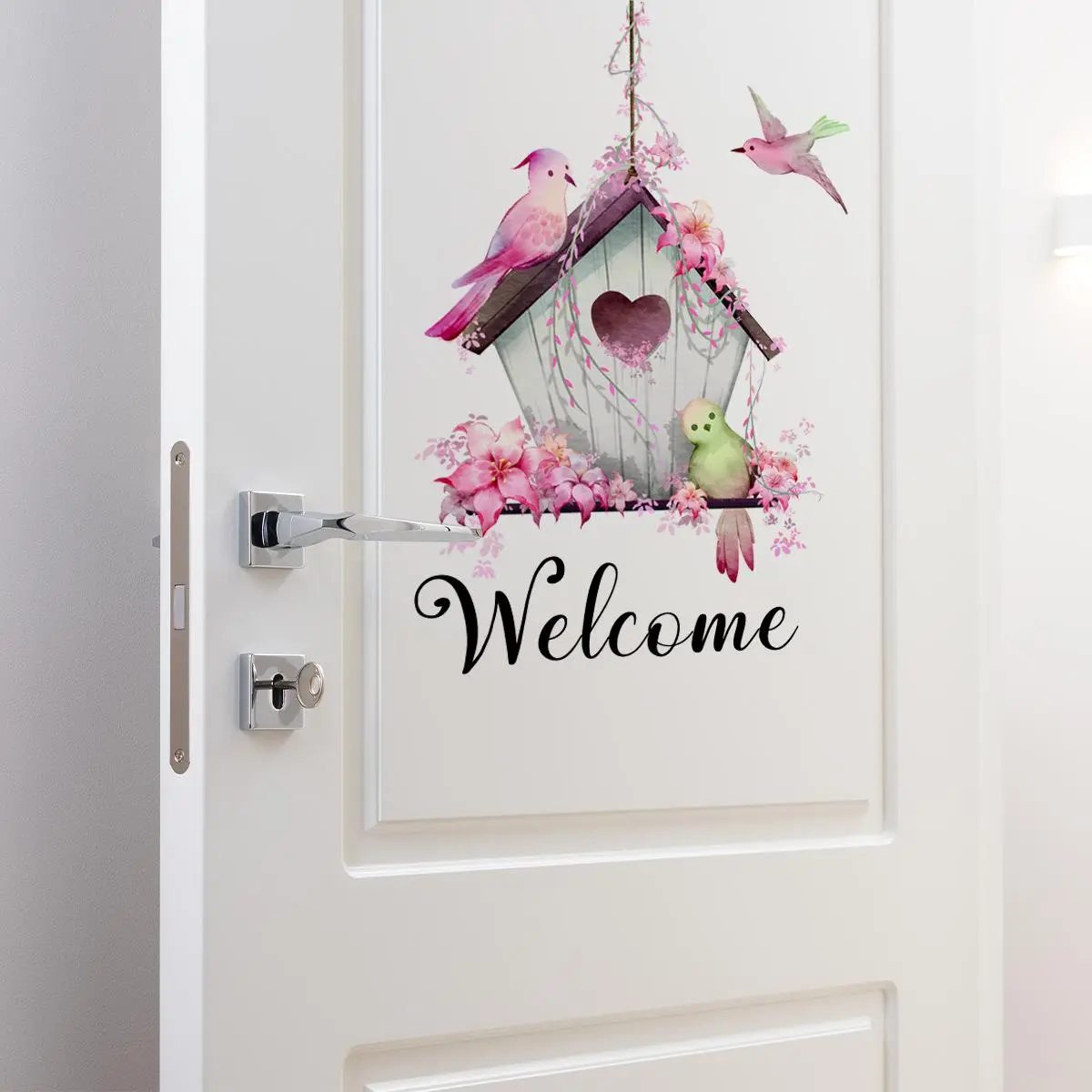 Cute Bird & House Pattern Door Sticker, Welcome Removable Self-adhesive Door Sign, Decorative Sticker for Home Living Room Front Door, Home Decor Collection, Decorating, Decorative Decal, Door Decorations