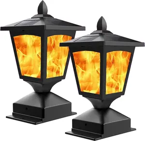 Sunface 2-Pack Solar Post Flame Lights Outdoor Garden LED Lights with Realistic Flickering Flame for Christmas Decor & Pathway Lighting Auto On/Off IP65 Waterproof