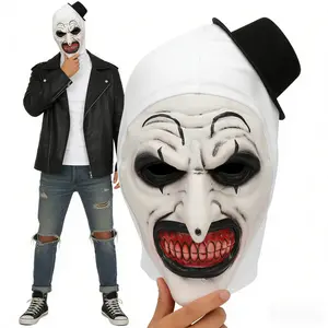 White Clown Mask by White Art, soft latex with hat, Halloween cosplay costume for carnival, haunted house, and party