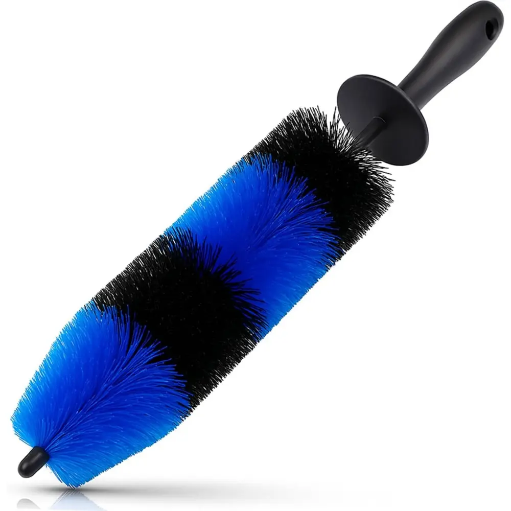 Wheel & Tire Brush, Easy Reach Wheel and Rim Detailing Brush Long Soft Bristle, Tire Brush, Wheel Scrub Brush, Multipurpose use for Wheels,Rims,Exhaust Tips,For Motorcycles (Blue)