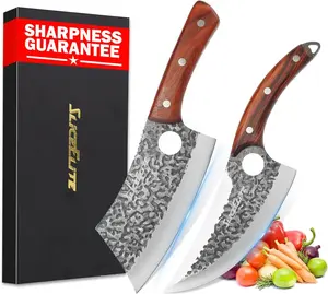 SliceElite 2PCS Hand-Forged Butcher Knife Set | Cleaver & Viking Knives for Meat Cutting | Professional Chef Knife Gift Box, Perfect BBQ Tool for Men