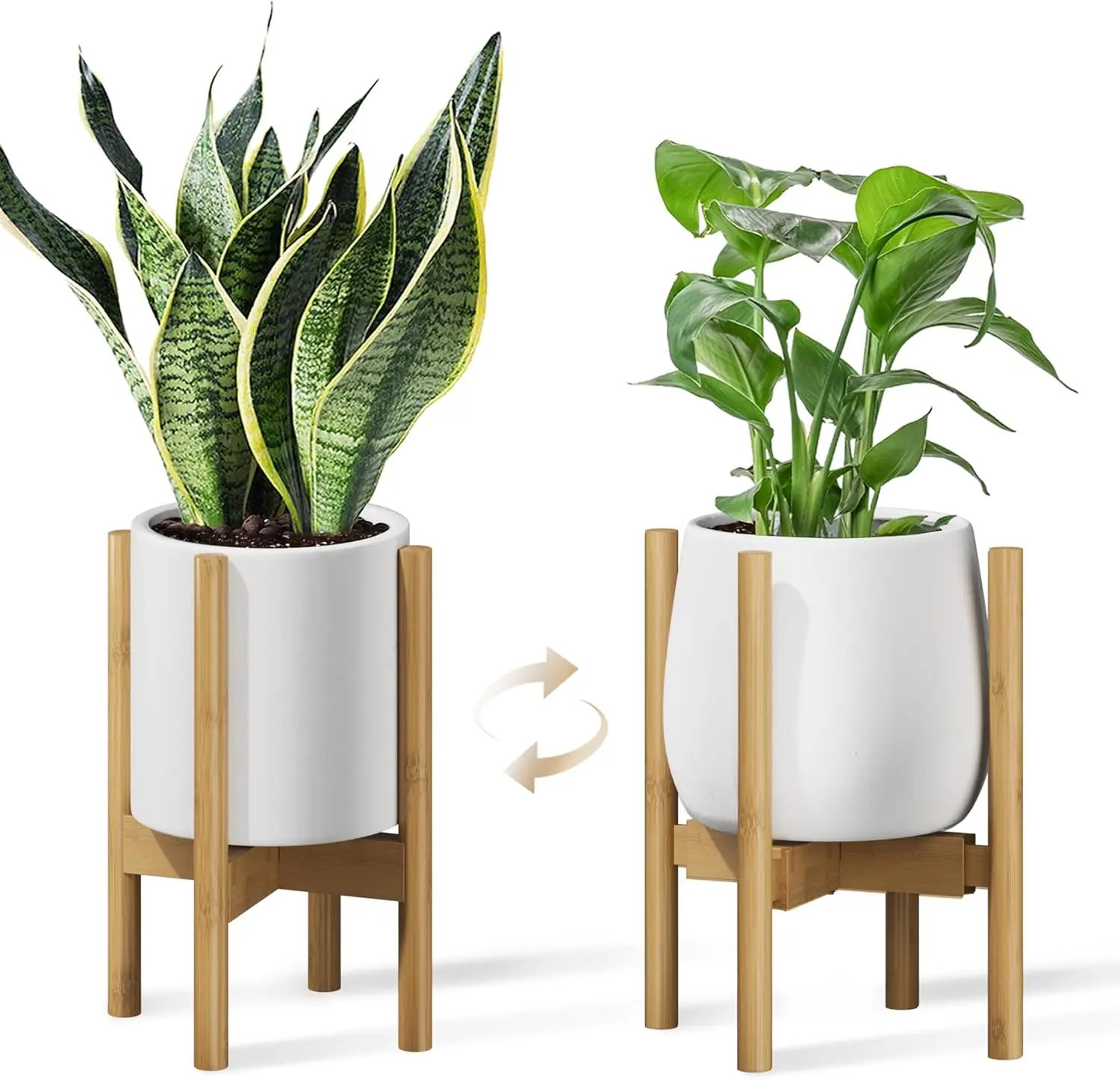 Bamworld Eco-Friendly Natural Bamboo Adjustable-Height Indoor Floor Stand, 8-12 in Raised Single Plant Tray Holder for Small Corner Greenery, Ideal for Living Rooms, Balconies