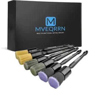 6PCs car detailing brush Set-2pcs boars hair car detailing brushes, 2PCs ultra soft no scratch detailing brush for air vent, leather seat 2PCs detail brushes car detailing for Interior Exterior