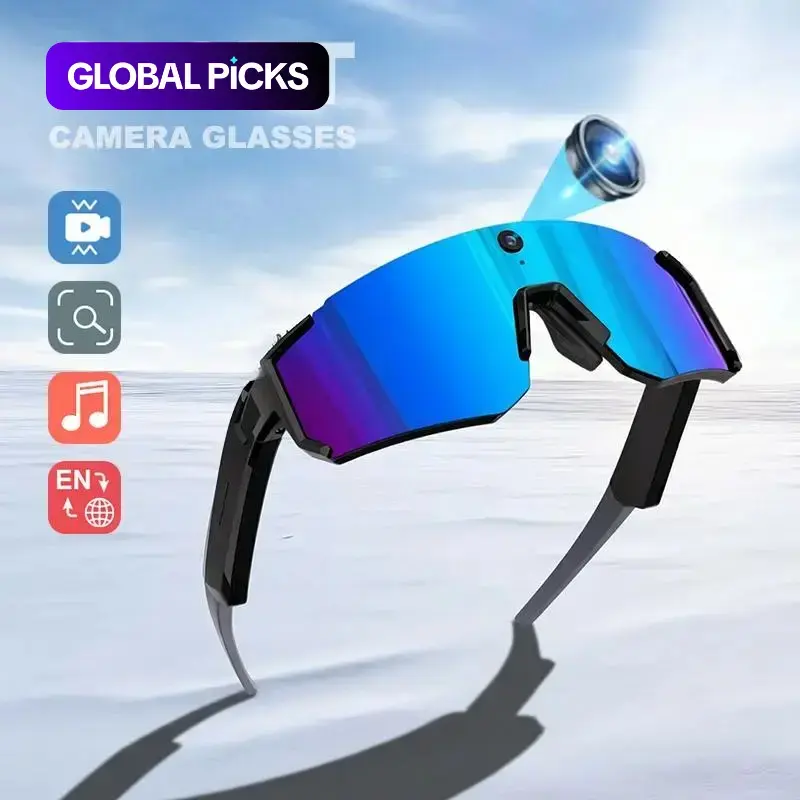 Smart Sports Glasses with 8MP Camera, Wearable Tech Glasses, 2K Photo/1200P Video Recording Glasses, Waterproof Wireless Audio BT Glasses with Headphone, Outdoor Polarized Sunglasses with AI Voice Assistant, UV Protection Eyeglass