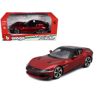 Ferrari 12Cilindri Red Metallic with Black Top "Race + Play" Series 1/24 Diecast Model Car by Bburago