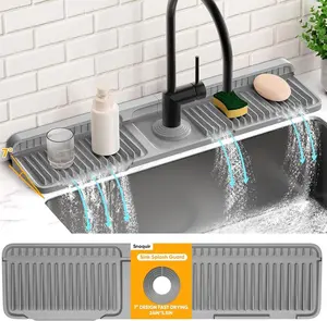Silicone Faucet Splash Mat, Foldable Design Sink Sponge Draining Pad, Multi-application Splash Guard for Kitchen & Bathroom