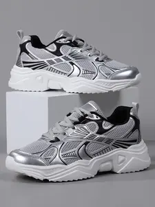 Men's Casual Patchwork Sneakers, Breathable Textile Upper & PVC Sole, All-Season Comfort Shoes, Trendy Design, Breathable Mesh Sneakers, Breathable Lightweight Sneakers