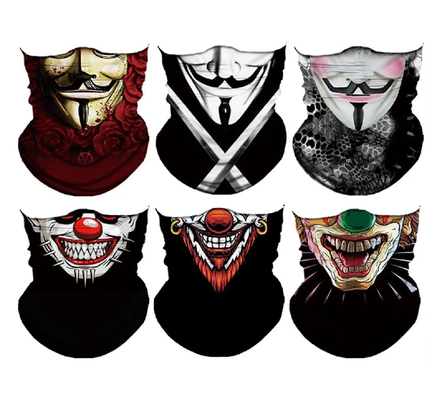 Yeomoo 6pcs Skull Neck Gaiter Face Mask Set for Men, Windproof Balaclava with Elastic Fit, Halloween-Ready Ski Masks for Motorcycle & Cycling, Outdoor, Skull Prints, Keep Warm Face Covers & Mask