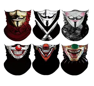 6pcs Halloween Face Mask Set - SUmmer Neck Gaiter Shield, Elastic Balaclava & Headbands. Windproof Skull Bandana Headwear for Men, Perfect for Motorcycle, Cycling, Skiing, Halloween Party