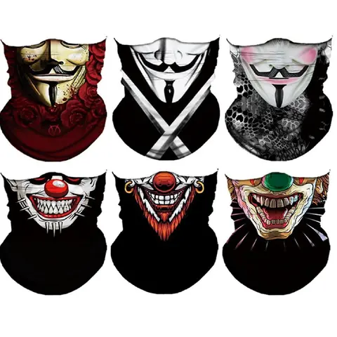 Yeomoo 6pcs A-Black Skull Print Men's Scarf-to-Headband Ski Mask Set - 1 Size, Elastic-Fit Windproof Balaclava Neck Gaiter, Halloween-Ready for Biking & Skiing, Warm Protective Face Covers