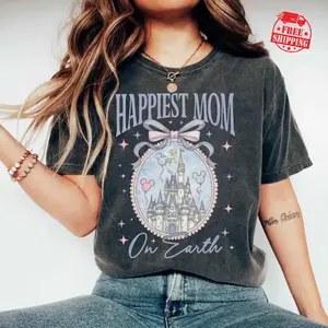 [Sale up to 50%] [Free Ship] Retro Happiest Mom On Earth T-Shirt, Coquette Bow Mom Shirt, D-Castle Coquette Bow T-shirt, Mother's Day Gift For Mom