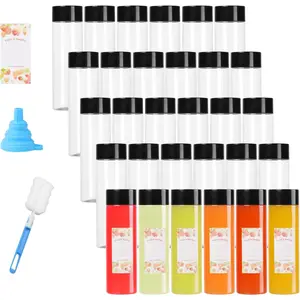 30 count 12 Oz Juice Bottles with Black  Empty Plastic Round Bottle  Round Containers with Caps Suitable for Water Juice  Milk and Other Beverages